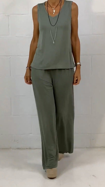 Spring Sleeveless Crewneck Loose Two-piece Set