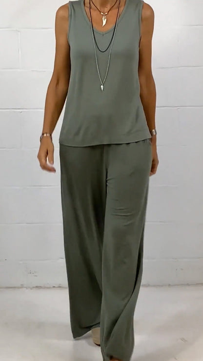 Spring Sleeveless Crewneck Loose Two-piece Set
