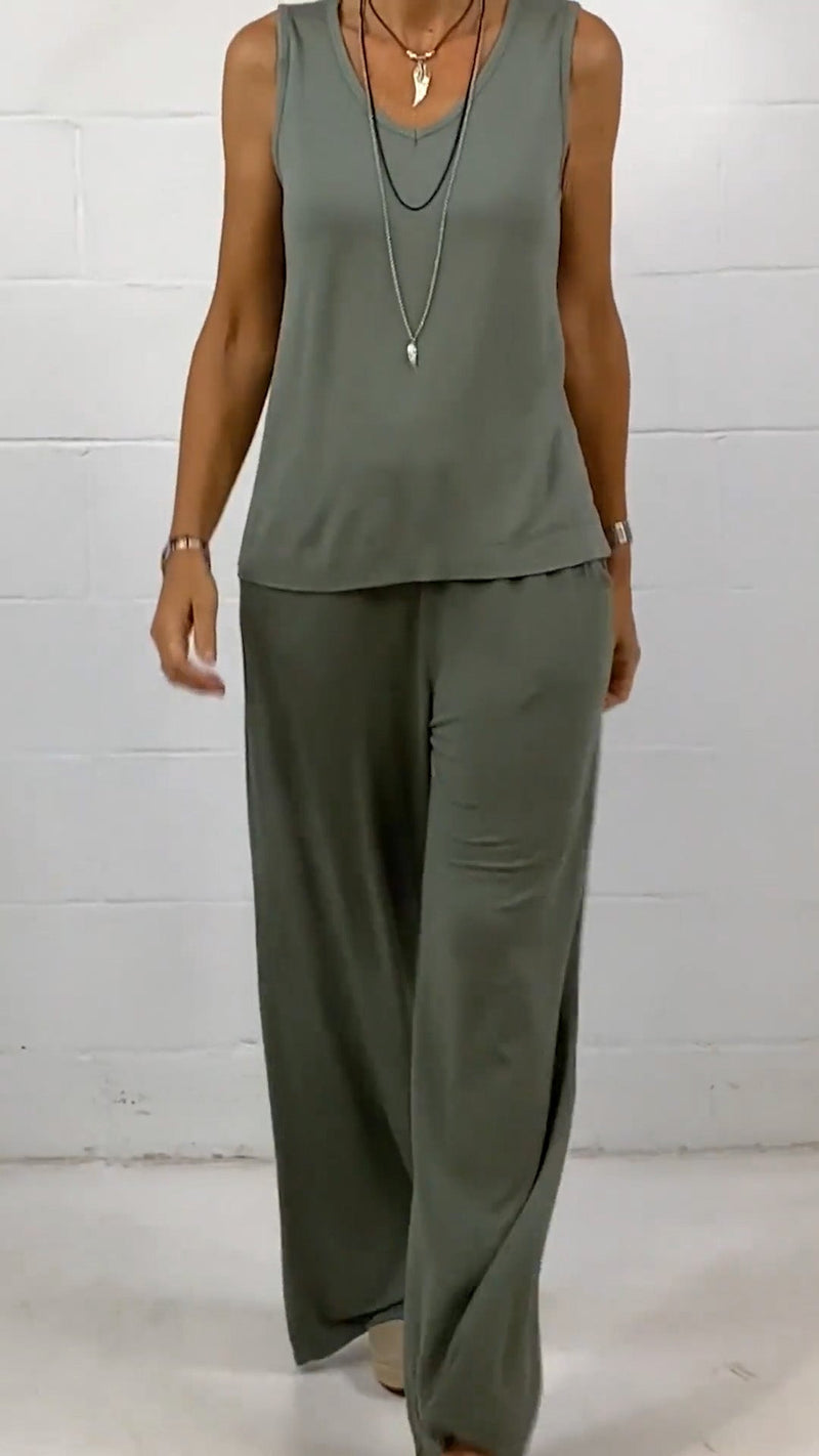 Spring Sleeveless Crewneck Loose Two-piece Set
