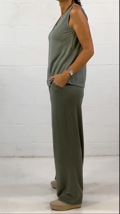 Spring Sleeveless Crewneck Loose Two-piece Set