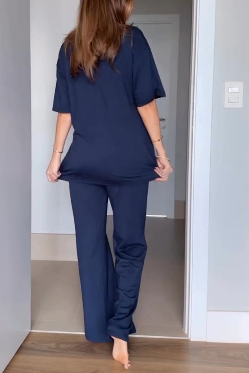 Short Sleeved Color Two-piece Set