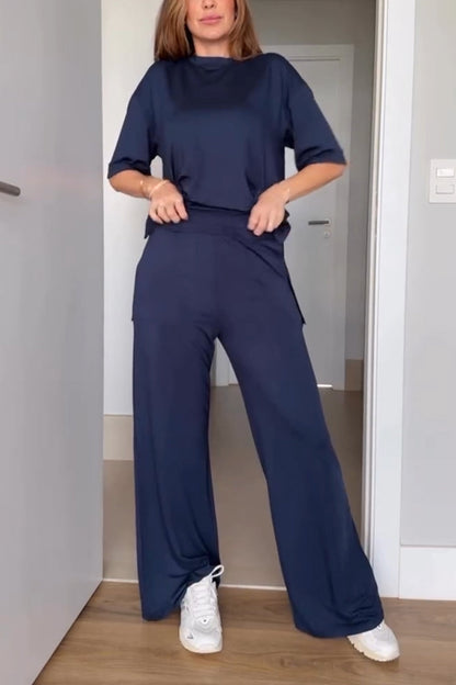 Short Sleeved Color Two-piece Set
