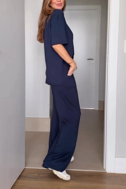 Short Sleeved Color Two-piece Set