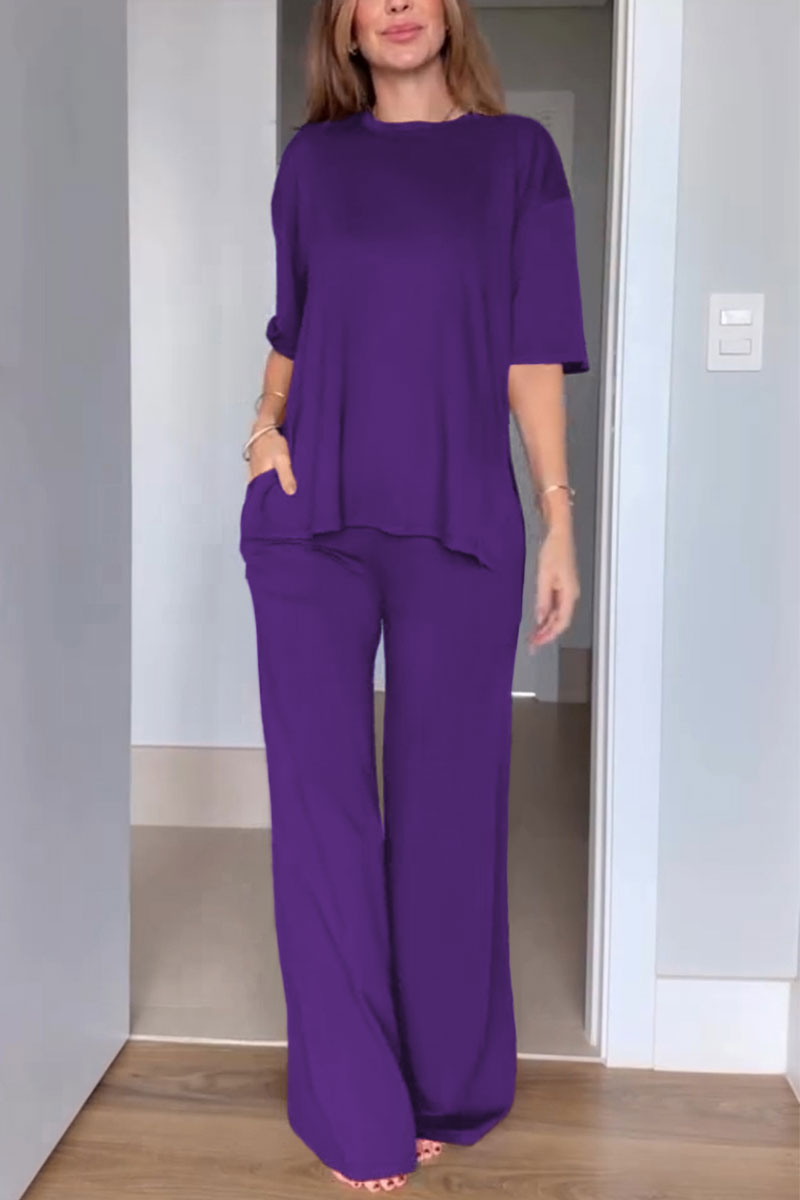 Short Sleeved Color Two-piece Set