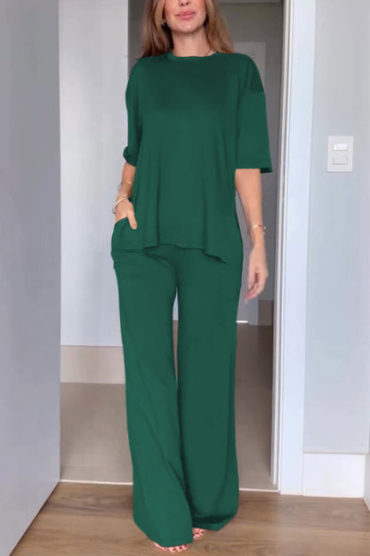Short Sleeved Color Two-piece Set