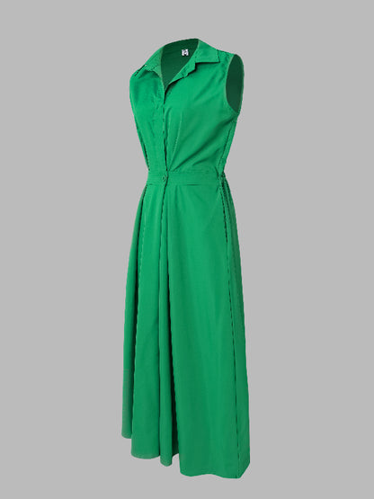 Sleeveless Color Lapel Midi Dresses