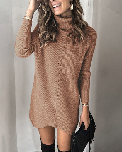 Fall Knitwear Two Collared Hollow Out Cutout Out Pullover Dress Sweater