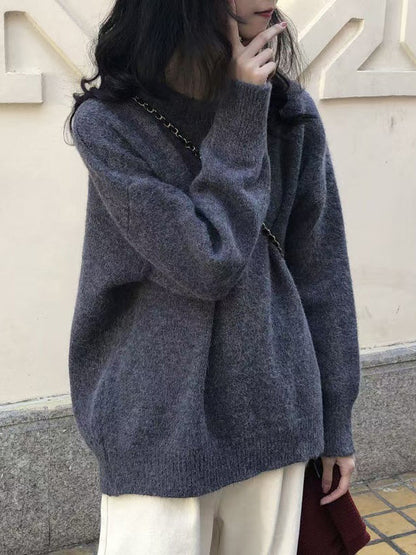 Dreamy Loose Purple Round-neck Long Sleeves Sweater Qx008