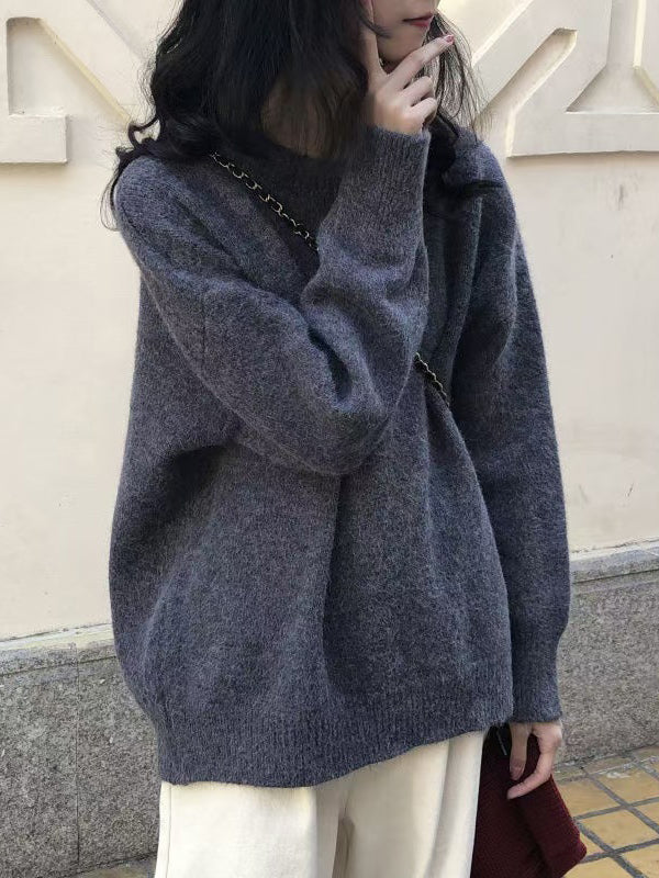 Dreamy Loose Purple Round-neck Long Sleeves Sweater Qx008