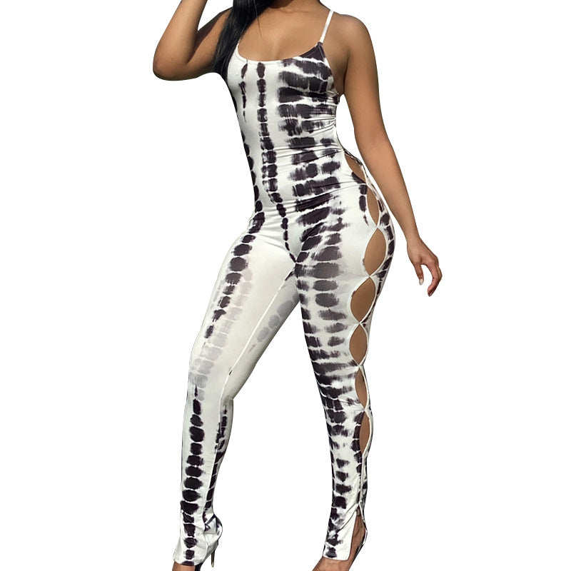 Spring Summer Clothing Printed Backless Suspenders Jumpsuit