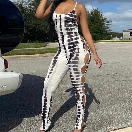 Spring Summer Clothing Printed Backless Suspenders Jumpsuit