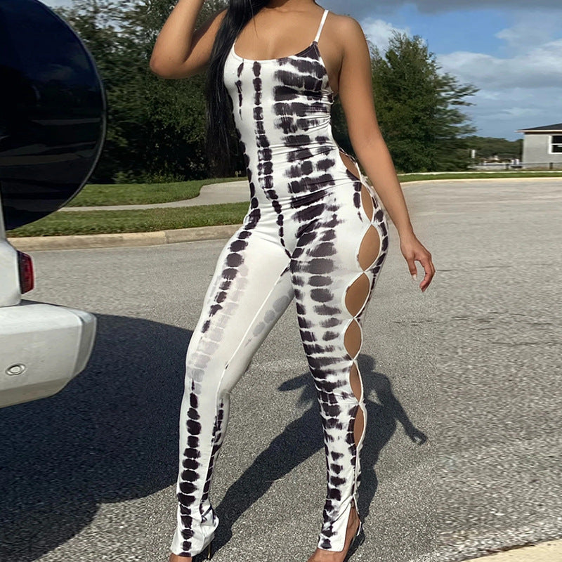 Spring Summer Clothing Printed Backless Suspenders Jumpsuit