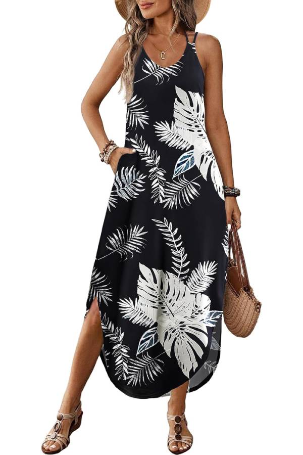 V-neck Halter Slit Beach Resort Maxi Dress
