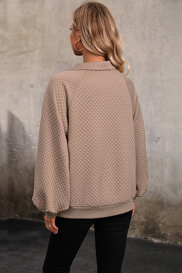 Lapel Textured Pullover Sweatshirt
