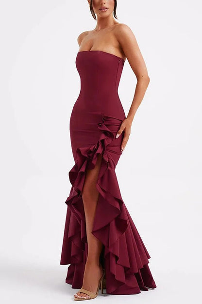 Off-shoulder Slim Fit Irregular Hem Maxi Dress
