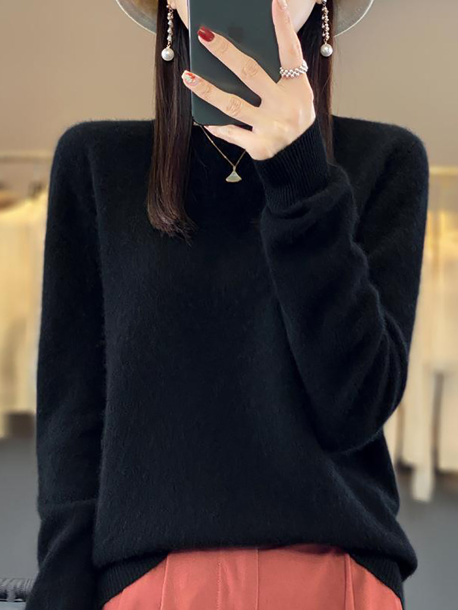 Autumn Knit 100%wool O-neck Sweater Wu023