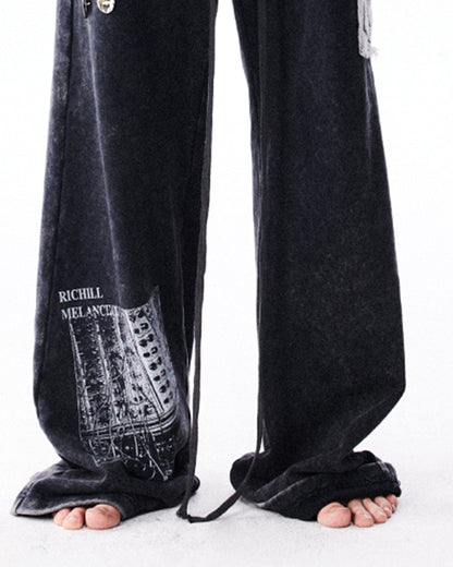 Pin Badges Velvet Wide-leg Pants