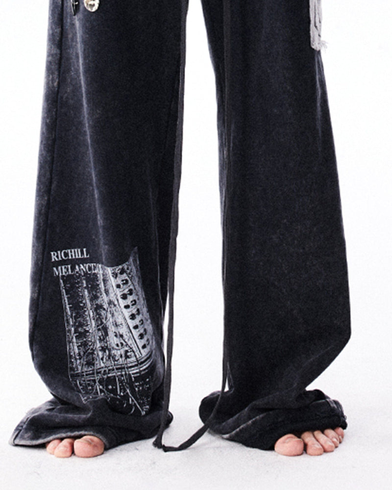 Pin Badges Velvet Wide-leg Pants