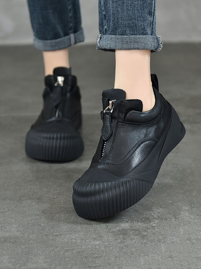 Genuine Leather Zipper Platform Shoes Wg035