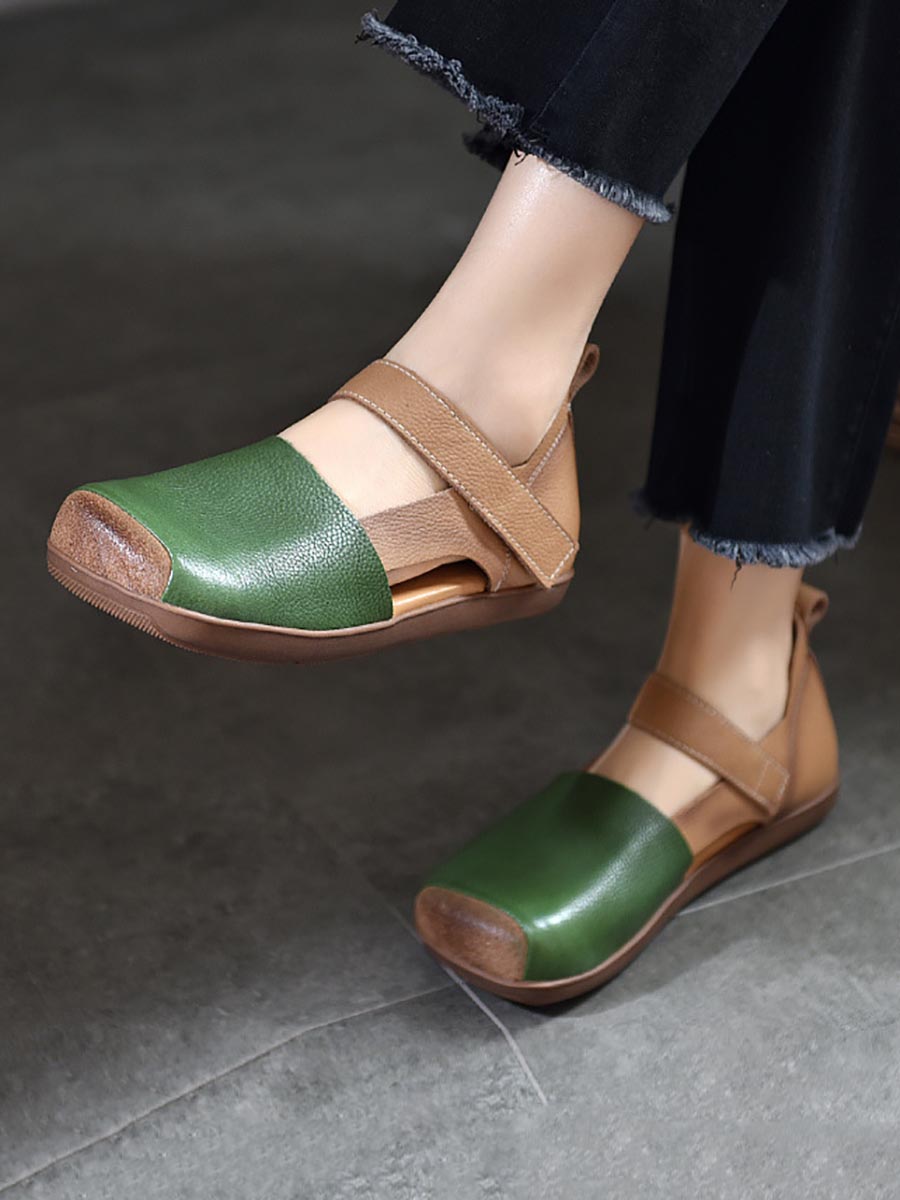 Summer Leather Colorblock Flat Shoes Xx1023