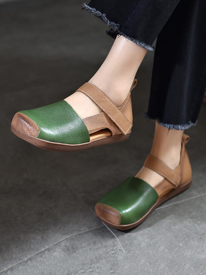 Summer Leather Colorblock Flat Shoes Bn1003
