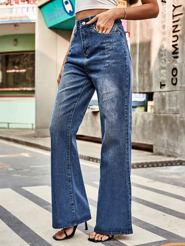 Versatile Mid-rise Flared Denim Pants