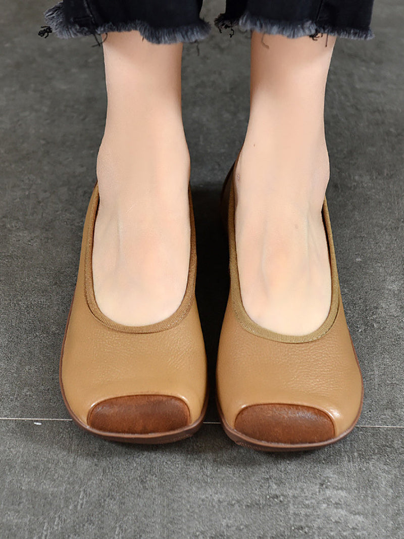 Summer Soft Leather Colorblock Flat Shoes Rr1021