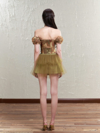 Retro Rose Tulle Frill Top & Mini Skirt