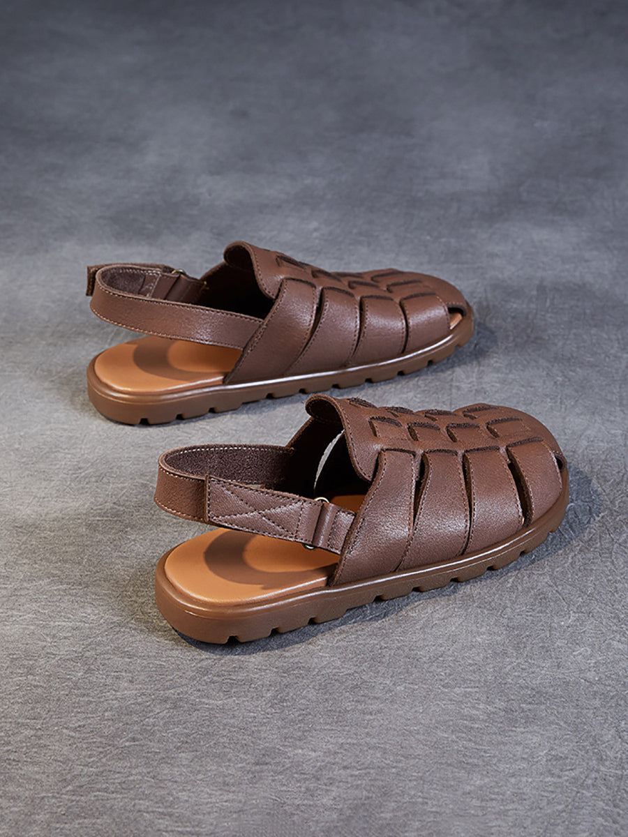 Summer Leather Spliced Flat Slippers Aa1015