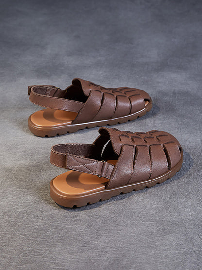 Summer Leather Spliced Flat Slippers Aa1015