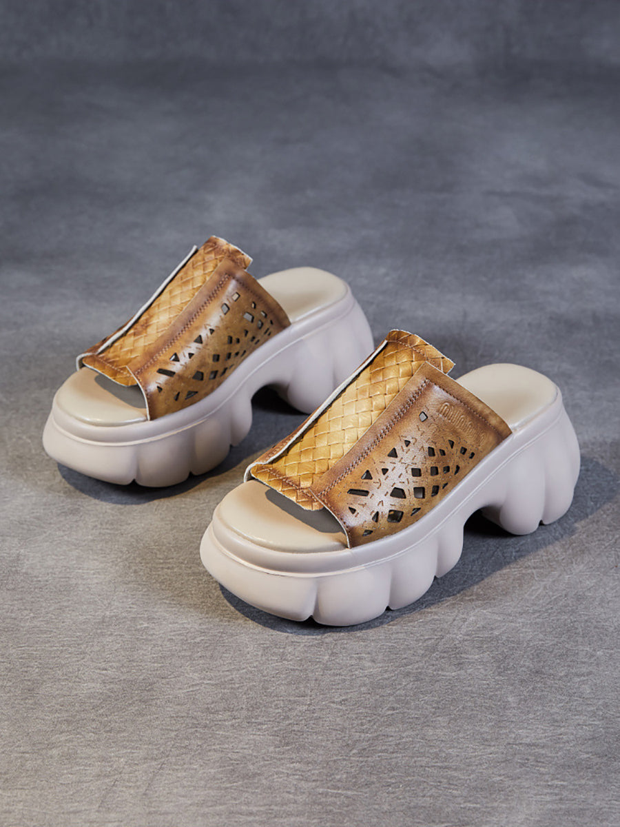 Summer Leather Spliced Platfrom Slippers Cv1033