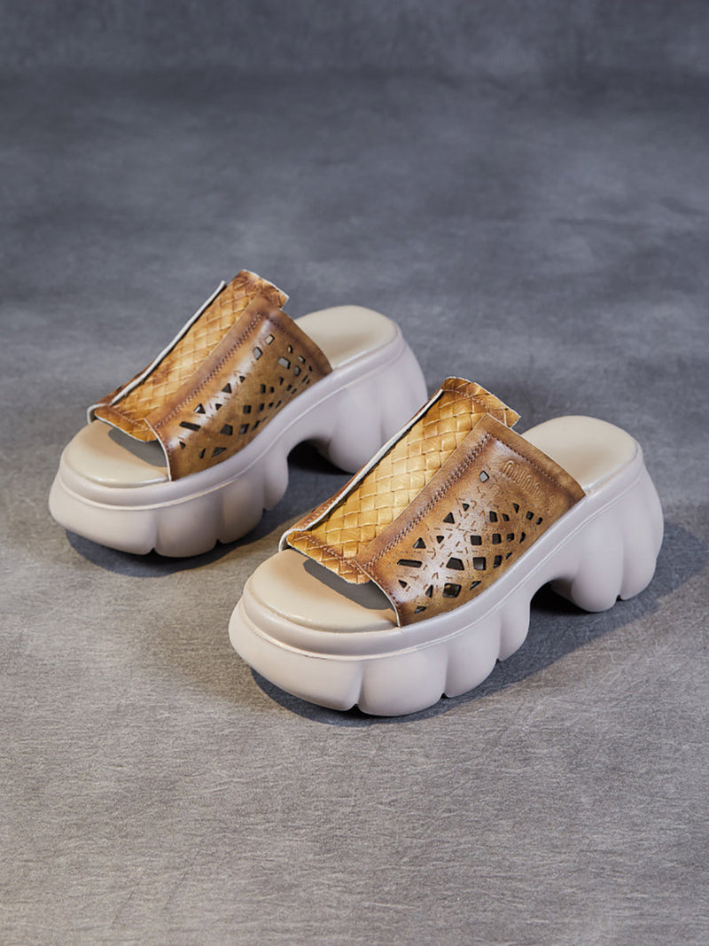 Summer Leather Spliced Platfrom Slippers Cv1033