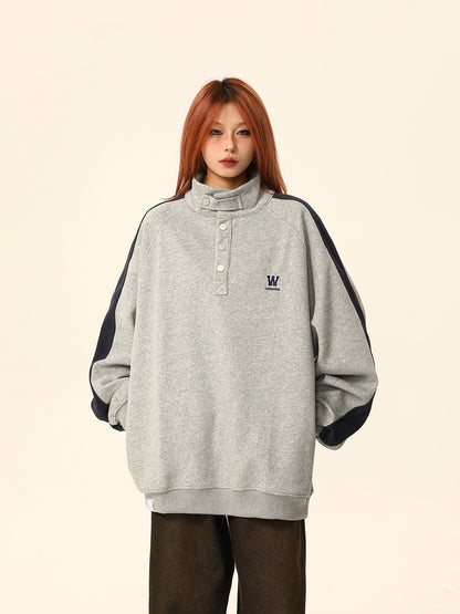 W California High-neck Button Sweatshirt Coat