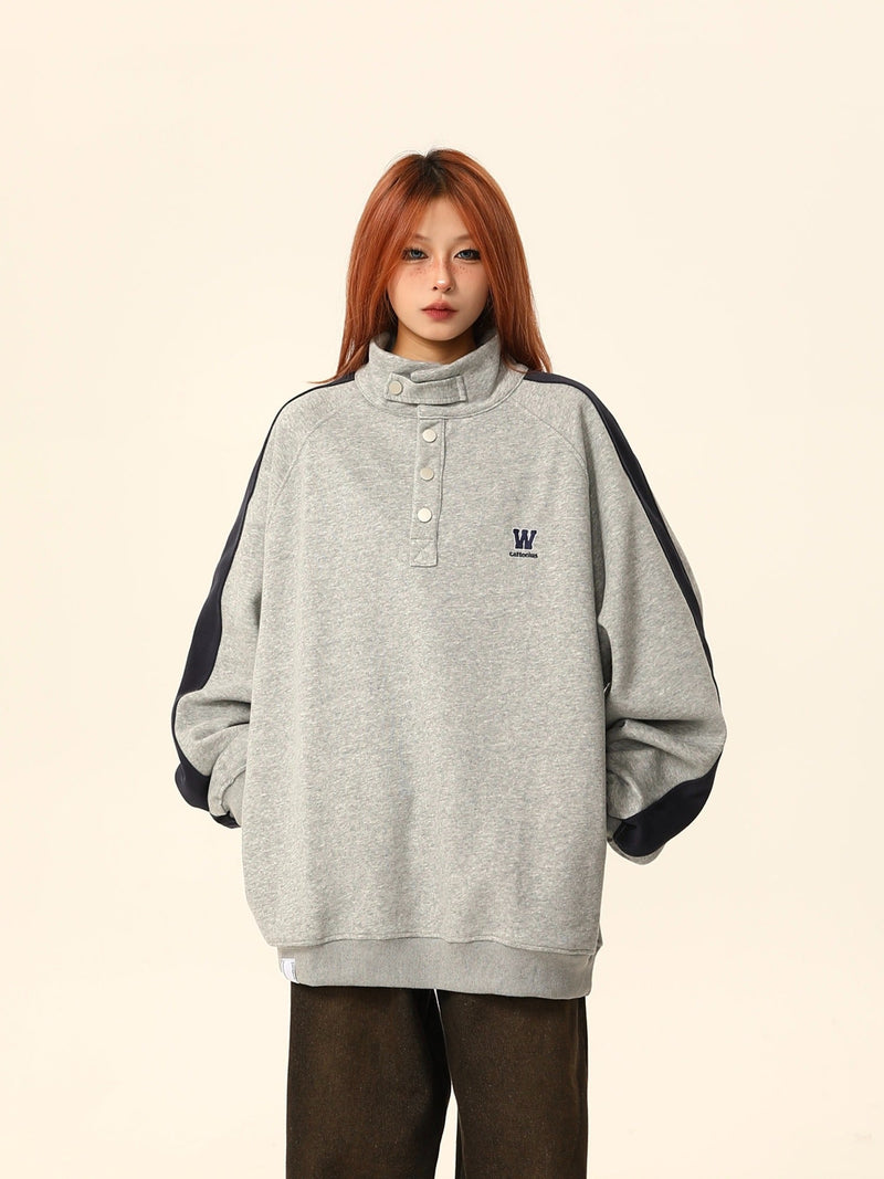W California High-neck Button Sweatshirt Coat