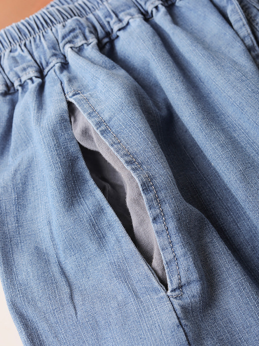 Summer Buckle Wide-leg Denim Pants Cx031