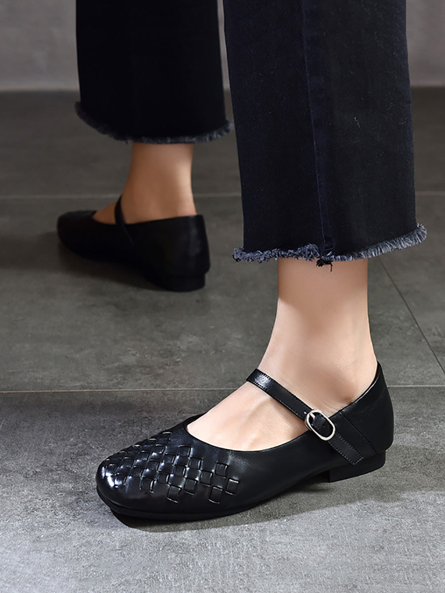 Summer Leather Weave Low-heel Shoes Ll004