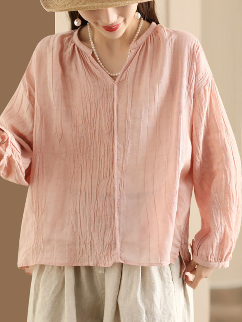 Spring Ramie V-neck Blouse Co1013