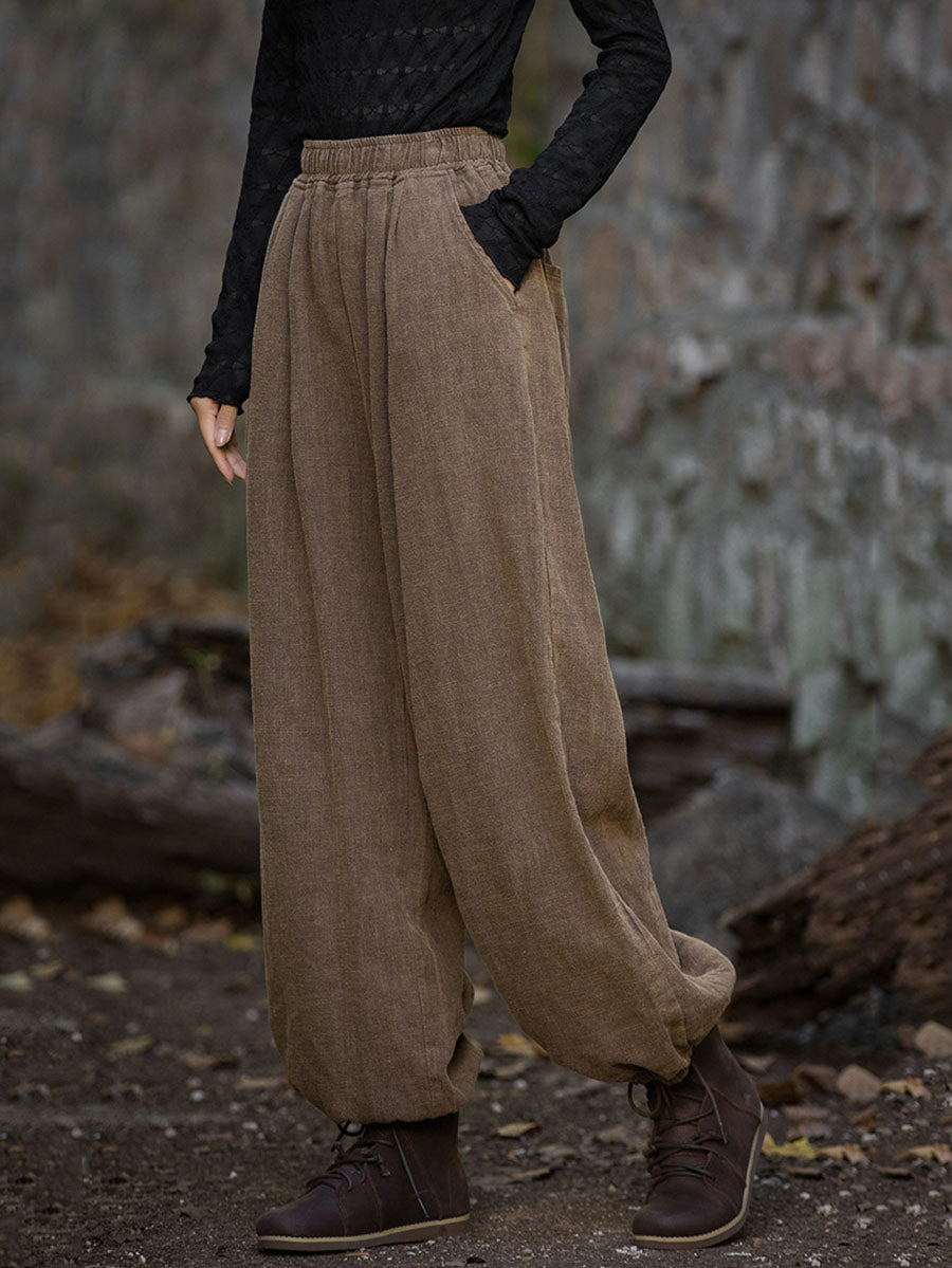 Autumn Loose Ramie Cuffed Pants At1013