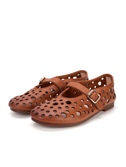 Leather Soft Cutout Low Heel Shoes Ll028