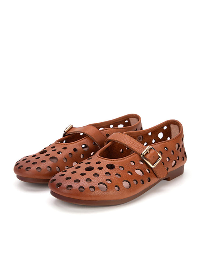 Leather Soft Cutout Low Heel Shoes Ll028