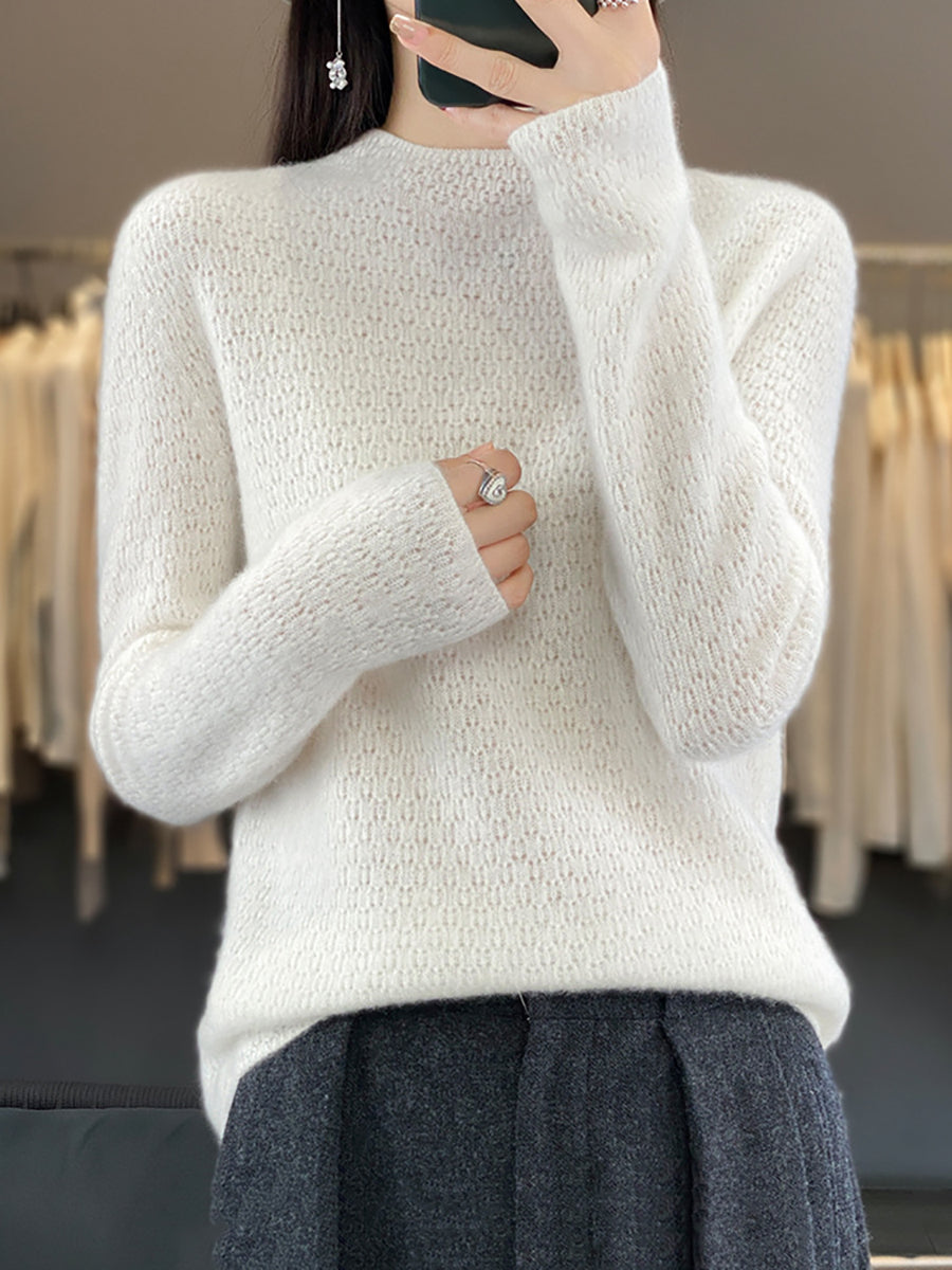 Autumn Knit 100%wool O-neck Sweater Wu010