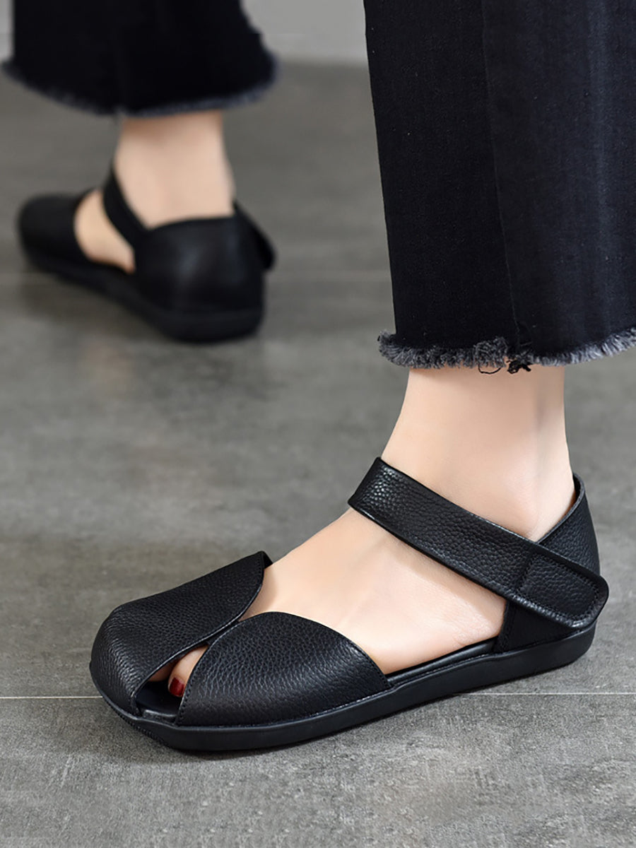Summer Leather Soft Spliced Flat Sandals Zz1025