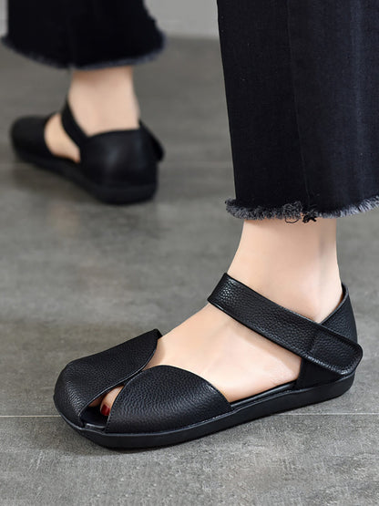 Summer Leather Soft Spliced Flat Sandals Zz1025