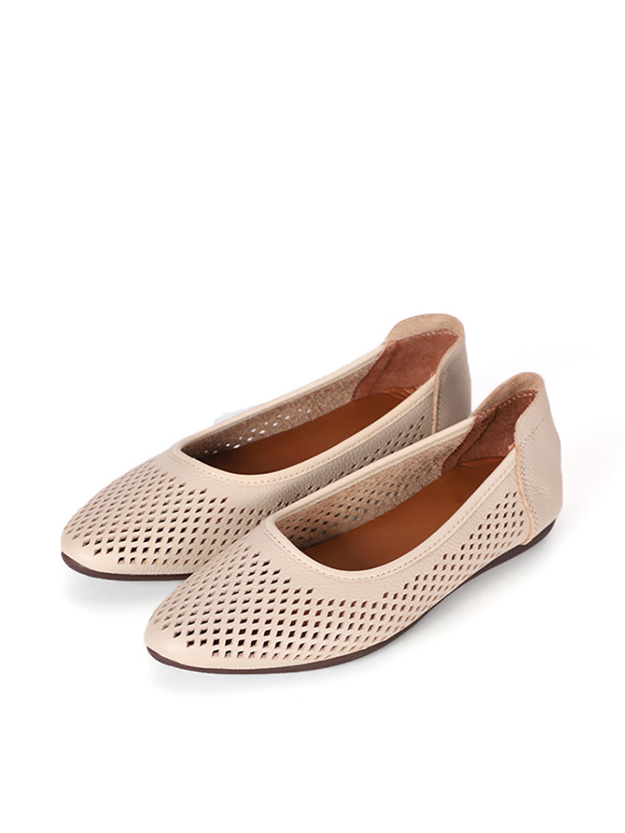Summmer Soft Leather Cutout Flat Sandals Fg1028