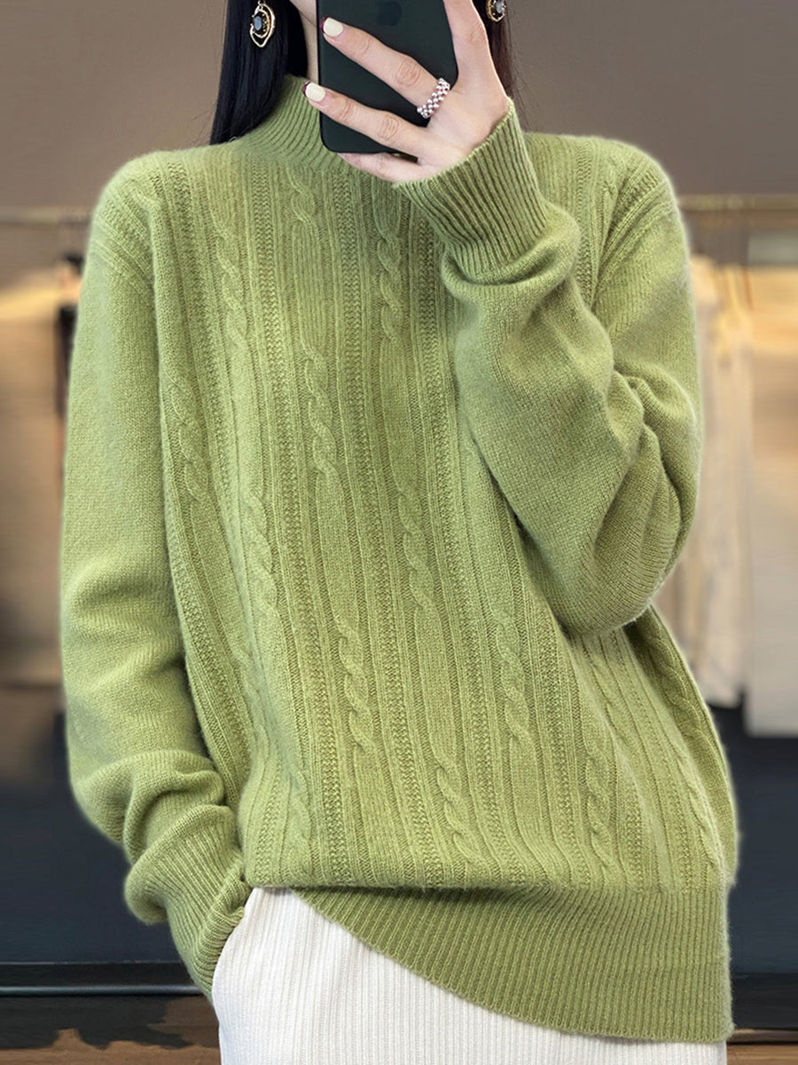 Autumn Cable Knit 100%wool Half Turtleneck Sweater Qn027