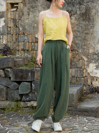 Pure Ramie Straight Worn Color Summer Pants
