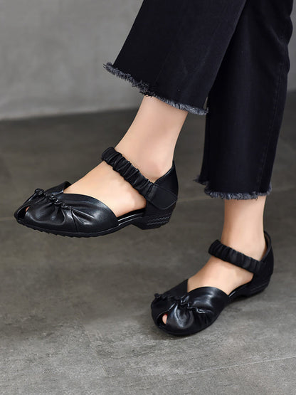 Summer Artsy Leather Low-heel Shoes Ui1021