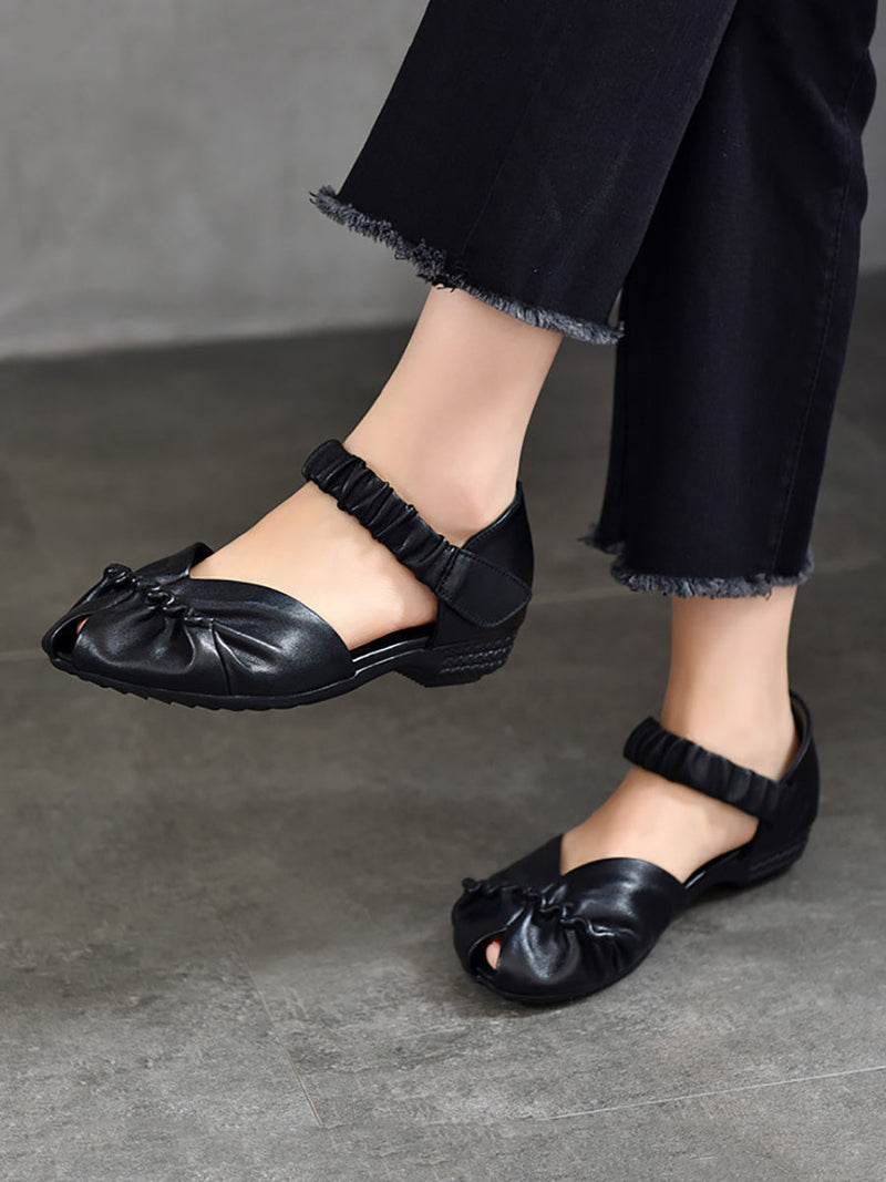 Summer Artsy Leather Low-heel Shoes Ui1021