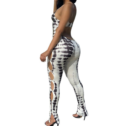 Spring Summer Clothing Printed Backless Suspenders Jumpsuit