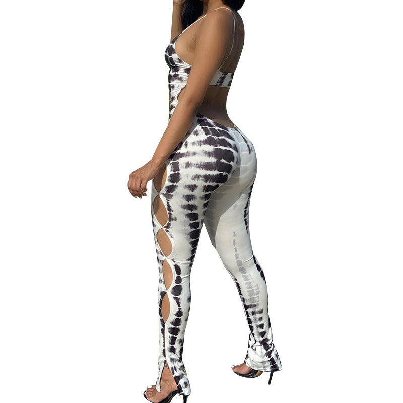 Spring Summer Clothing Printed Backless Suspenders Jumpsuit